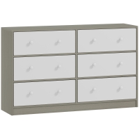 HOMCOM Cassettiera 6 Cassetti Pieghevoli con Maniglie Doppie, in Legno, Acciaio e Tessuto, 114x30x70 cm, Bianco e Grigio