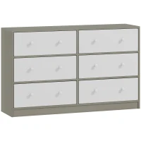 HOMCOM Cassettiera 6 Cassetti Pieghevoli con Maniglie Doppie, in Legno, Acciaio e Tessuto, 114x30x70 cm, Bianco e Grigio(m-1)