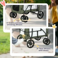 PawHut Wózek dla zwierząt domowych, składany, zdejmowany koszyk, 81 x 58 x 97,5 cm, Czarny+Ciemnozielony+Biały(m-8)