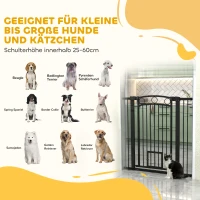 PawHut Barrière de sécurité pour animaux de compagnie de 106 cm de hauteur avec largeur ajustable, porte pour chats intégrée, pour escaliers et encadrements de porte, Noir(m-5)