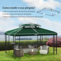 Outsunny Toldo de Substituição 4x3m para Pérgola 2 Níveis Respirável com 10 Orifícios de Drenagem Cobertura de Substituição Verde(m-3)