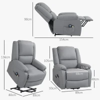 HOMCOM Sillón Levanta Personas Eléctrico con 8 Punto de Masaje Función de Calentamiento 2 Controles Remotos y Bolsillo Gris(m-3)