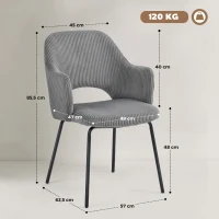 HOMCOM Chaise de Salle à Manger, Revêtement en Corduroy, Forme Coquille, Pieds Métalliques, Patins de Pieds, Gris(m-3)