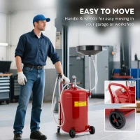 HOMCOM Ölabsaugbehälter für gebrauchtes Öl 68 L, höhenverstellbar 101-141 cm, Ölrückgewinnungswagen Räder Griff Rot(m-4)