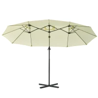 Outsunny Ombrellone Doppio in Acciaio e Poliestere Anti-UV Impermeabile, 445x270x260cm, Beige(m-10)