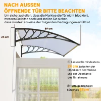 Outsunny Vordach Schutzdach, UV-Beständig, Wasserbeständig, 89x122x24cm, Weiß(m-7)