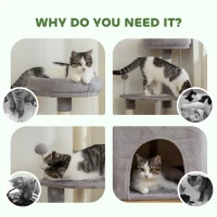 PawHut Kratzbaum mit Sisal-Kratzflächen, Plattform, Höhle, Plüschstoff, Bälle, 49x49x114cm Hellgrau(m-4)