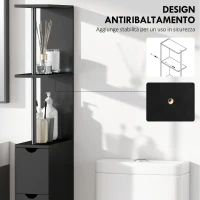 HOMCOM Mobile Colonna Salvaspazio in Legno con Ripiani, Armadietto e Cassetti, Nero, 15x33x136cm(m-6)