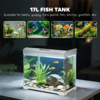 PawHut Aquarium, 17L Tropisch Vissenaquarium, Gemakkelijk te onderhouden, Heldere zichtbaarheid, met LED-verlichting, 35L x 21B x 31H cm, Wit+Zwart(m-5)