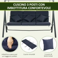 Outsunny Dondolo da Giardino 3 Posti con Cuscini, Seduta Chaise Longue e Tettuccio, 198x118x168 cm, Blu Scuro(m-7)