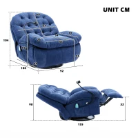 Poltrona Relax Girevole 360° con Massaggio, Riscaldamento Lombare, Porta Smartphone e Tasca Laterale, Blu(m-3)
