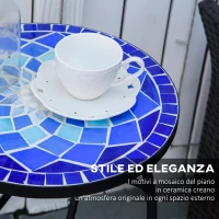 Outsunny Tavolino da Giardino Rotondo a Mosaico in Metallo con Piano in Ceramica, Ф35.5x53.5cm(m-4)