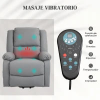 HOMCOM Sillón Levanta Personas Eléctrico con 8 Punto de Masaje Función de Calentamiento 2 Controles Remotos y Bolsillo Gris(m-5)