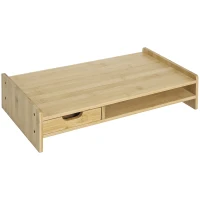 HOMCOM Bamboo Monitor Stand, Screen Riser for Laptop, Computer with Drawer and Storage Compartment, Natural(m-10)