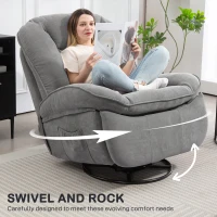 HOMCOM Fotel Relaksacyjny z Funkcją Leżenia, Kołysanie, Obrotowy z Podnóżkiem, Ciemnoszary(m-5)