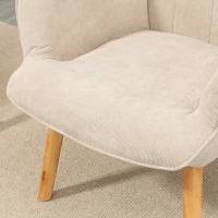 HOMCOM Poltrona com Apoio para os Pés Encosto Alto Pés em Madeira e Tecido em Veludo Cotelê para Sala Quarto Bege(m-7)