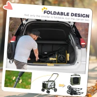 PawHut Wózek dla zwierząt domowych, składany, zdejmowany koszyk, 81 x 58 x 97,5 cm, Czarny+Ciemnozielony+Biały(m-7)