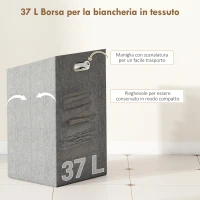 HOMCOM Mobile Bagno a Doghe con Cesto Portabiancheria e Armadietto, in Bambù e Poliestere, 40x30x95 cm, Grigio e Legno(m-5)