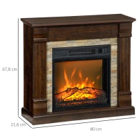 HOMCOM Elektrischer Kamin, dekorativer Kamin 1800W Flammeneffekt, einstellbare Helligkeit und Temperatur, 80x21,6x67,8cm, Braun(m-3)