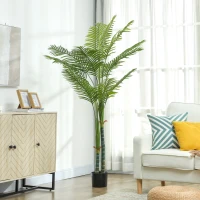 HOMCOM Künstliche Zimmerpflanze 180 cm, Areca-Palmenbaum künstlich mit Kunststofftopf und Flockung, grün(m-4)