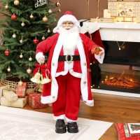 HOMCOM Babbo Natale in piedi con regalo e campane di Natale, alto 1,15 m, da interno, Rosso(m-4)