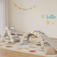 AIYAPLAY Estructura de escalada de interior, 5 en 1 Escalada con Tobogán, Arco de Escalada, Plataforma de Doble Cara, Parque Infantil Indoor para Niños de 18-48 Meses, Gris+Blanco(m-2)