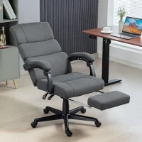 HOMCOM Gepolsterde bureaustoel met lendenkussen en hoofdsteun, in hoogte verstelbaar, rolstoel, Grijs(m-10)