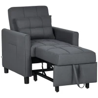 HOMCOM Sillón convertible 1 plaza 3 en 1 respaldo ajustable en 3 posiciones cojín incluido 2 bolsillos laterales 69x82x85cm gris(m-6)