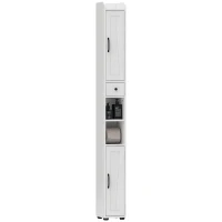 HOMCOM Mobiletto da bagno alto a colonna con 2 ante, cassetto e ripiani regolabili, 20x20x185 cm, Bianco(m-7)