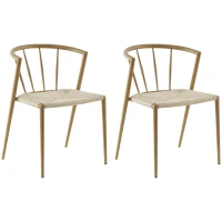 HOMCOM Pack de 2 Sillas de Comedor Moderno con Asiento de Cuerda de Papel Sillas de Cocina Apilables 51x51x71 cm Roble y Crema(m-1)
