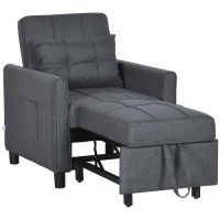 HOMCOM Poltrona convertibile 3 in 1, con schienale regolabile in 3 posizioni e cuscino incluso, 2 tasche laterali 69x82x85 cm, Grigio(m-1)