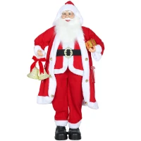 HOMCOM Père Noël 1,15 m Père Noël debout avec sac de cadeaux et cloches de Noël, Intérieur, Rouge(m-6)