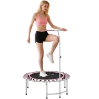 SPORTNOW Trampolino Fitness Ø102 cm con Manico Regolabile su 5 Livelli e Telaio in Acciaio, Rosa(m-7)