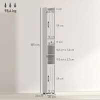 HOMCOM Hochschrank Badezimmer, Badezimmerschrank Säule, 2 Türen, Schublade, verstellbare Regale, 20x20x185cm, Weiß(m-3)