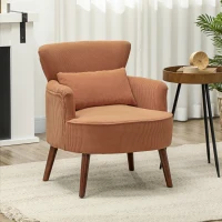 HOMCOM Fauteuil d'Accent Moderne, Fauteuil d'Appoint Rembourré avec Coussin Lombaire, Pieds en Bois de Caoutchouc, Orange(m-2)