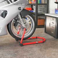 HOMCOM Béquille roue avant arrière charge 390kg béquille d'atelier moto bras réglable en acier, fourche en forme de U + L rouge(m-9)