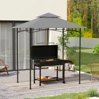 Outsunny Copertura per Gazebo da Giardino per Barbecue 1.52x2.44 m a 2 Livelli in Poliestere Grigio Chiaro(m-9)