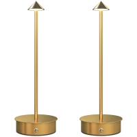 HOMCOM Set di 2 Lampade da Tavolo LED Ricaricabili con USB e Controllo Tattile e Luce Regolabile Ø10x30 cm Oro