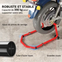 HOMCOM Béquille roue avant arrière charge 390kg béquille d'atelier moto bras réglable en acier, fourche en forme de U + L rouge(m-5)
