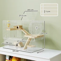 PawHut Cage à hamster à 3 niveaux, cage rongeur avec roue d'exercice, plateau profond transparent, 59 x 35,5 x 47 cm, blanc(m-3)