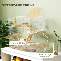 PawHut Cage à hamster à 3 niveaux, cage rongeur avec roue d'exercice, plateau profond transparent, 59 x 35,5 x 47 cm, blanc(m-6)