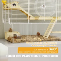 PawHut Cage à hamster à 3 niveaux, cage rongeur avec roue d'exercice, plateau profond transparent, 59 x 35,5 x 47 cm, blanc(m-5)