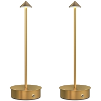 HOMCOM Lot de 2 Lampes de Table LED Rechargeables avec USB et Contrôle Tactile et Lumière Réglable Ø10x30 cm Doré