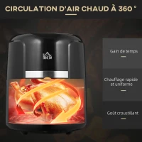 HOMCOM Friteuse sans huile 4 L, air fryer 1300 W 12 programmes, écran tactile, température réglable, panier antiadhésif, noir(m-7)