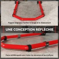 HOMCOM Béquille roue avant arrière charge 390kg béquille d'atelier moto bras réglable en acier, fourche en forme de U + L rouge(m-7)