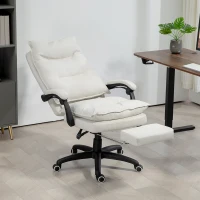 Vinsetto Massage-Bureaustoel, Werkstoel met Massagefunctie, Hoogteverstelbare Ergonomische Draaistoel, Nylon, Crèmewit(m-10)