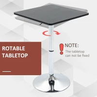 HOMCOM Modern Height Adjustable Counter Bar Table with 360° Swivel Tabletop and Electroplating Metal Base, Pub Desk for Living Room, Kitchen, Restaurant, Pub, Black and Silver(m-6)
