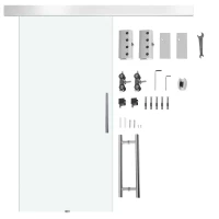 HOMCOM Puerta Corredera de Cristal Satinado 102,5x205 cm Puerta Corrediza con Riel Tirador y Cristal de Seguridad Translúcido(m-1)