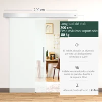 HOMCOM Puerta Corredera de Cristal Satinado 102,5x205 cm Puerta Corrediza con Riel Tirador y Cristal de Seguridad Translúcido(m-4)