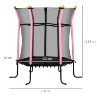 HOMCOM Trampolino Elastico per Bambini 3-10 Anni con Ingresso a Cerniera e Pali Imbottiti, Tappeto Elastico in Acciaio, PP e EPE, Ø163.5x163.5 cm, Rosa(m-3)